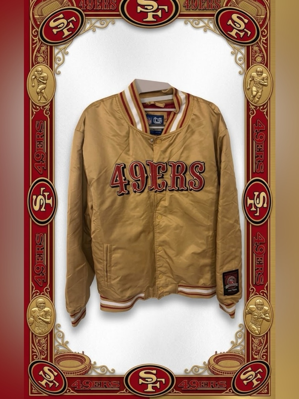 NEW NFL Ultra Game San Francisco 49ers Varsity Satin Bomber Jacket Size Large